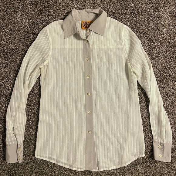 Tory Burch Misty Silk Blouse Ivory Combo Size 0 XS - Picture 2 of 15